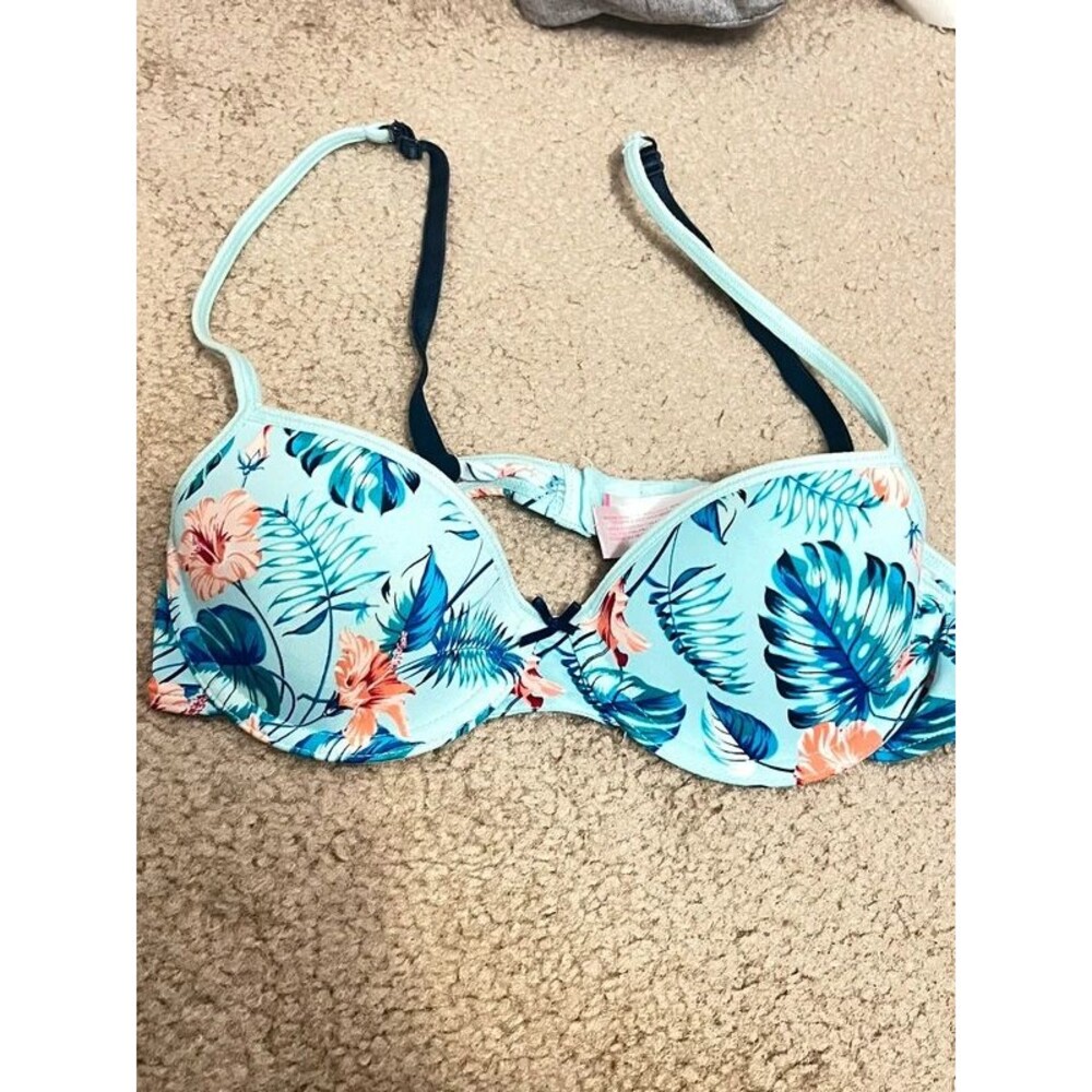 No boundaries push up bra 34A tropical floral bow dainty feminine resort beach